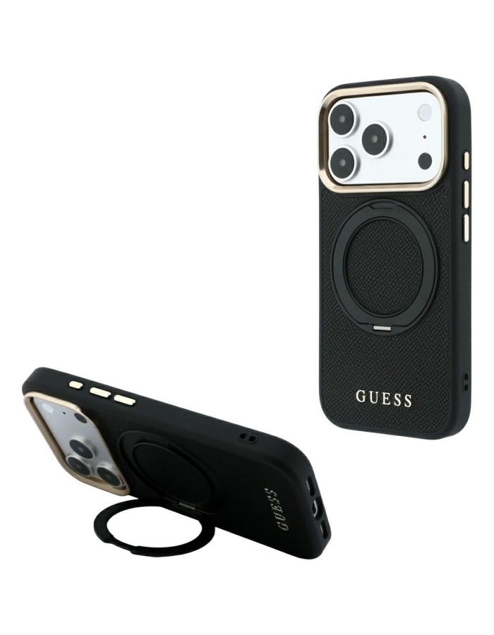 Guess Ring Stand 360 Grained Classic Logo MagSafe Case for iPhone 18 Pro Max / 17 Pro Max - Black Guess Ring Stand 360 Grained Classic Logo MagSafe Case for iPhone 18 Pro Max / 17 Pro Max - Black