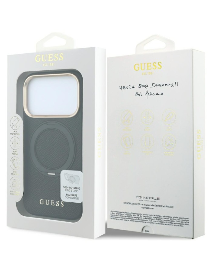 Guess Ring Stand 360 Grained Classic Logo MagSafe Case for iPhone 18 Pro Max / 17 Pro Max - Black Guess Ring Stand 360 Grained Classic Logo MagSafe Case for iPhone 18 Pro Max / 17 Pro Max - Black