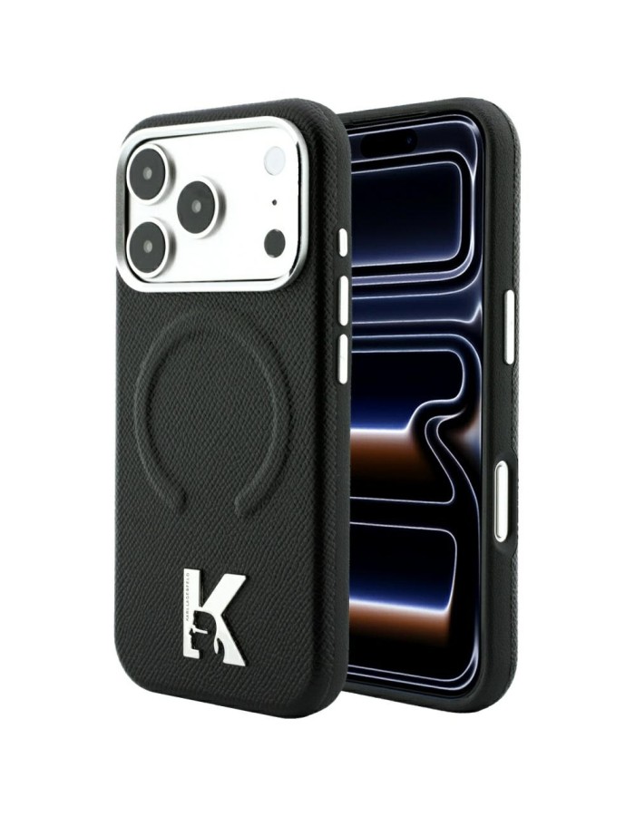 Karl Lagerfeld Grained Embossed Ring & Kameo Logo MagSafe Case for iPhone 18 Pro Max / 17 Pro Max - Black Karl Lagerfeld Grained Embossed Ring & Kameo Logo MagSafe Case for iPhone 18 Pro Max / 17 Pro Max - Black