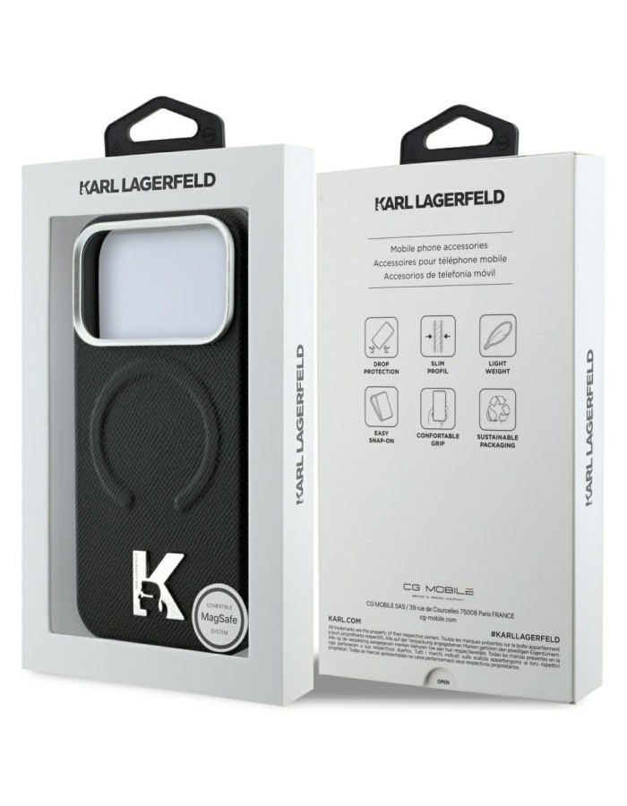Karl Lagerfeld Grained Embossed Ring & Kameo Logo MagSafe Case for iPhone 18 Pro Max / 17 Pro Max - Black Karl Lagerfeld Grained Embossed Ring & Kameo Logo MagSafe Case for iPhone 18 Pro Max / 17 Pro Max - Black