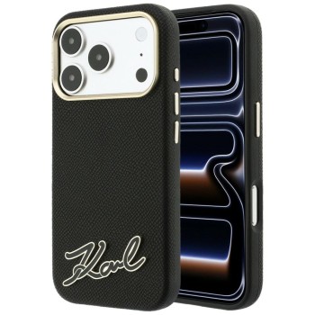 Karl Lagerfeld Grained with Resin Signature Logo MagSafe Case for iPhone 18 Pro Max / 17 Pro Max - Black