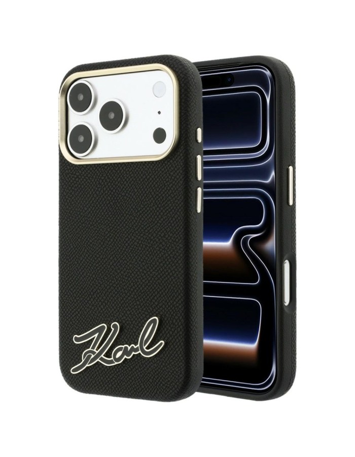 Karl Lagerfeld Grained with Resin Signature Logo MagSafe Case for iPhone 18 Pro Max / 17 Pro Max - Black