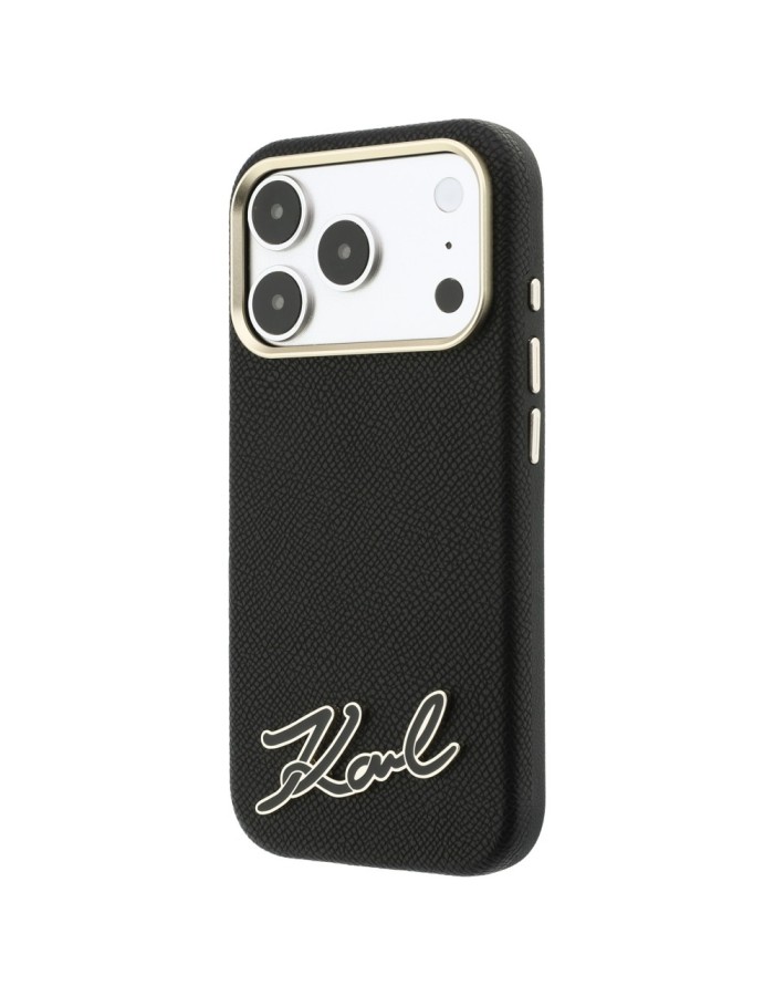 Karl Lagerfeld Grained with Resin Signature Logo MagSafe Case for iPhone 18 Pro Max / 17 Pro Max - Black