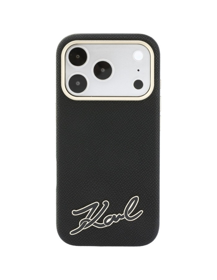 Karl Lagerfeld Grained with Resin Signature Logo MagSafe Case for iPhone 18 Pro Max / 17 Pro Max - Black