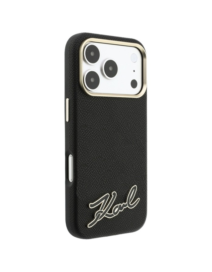 Karl Lagerfeld Grained with Resin Signature Logo MagSafe Case for iPhone 18 Pro Max / 17 Pro Max - Black