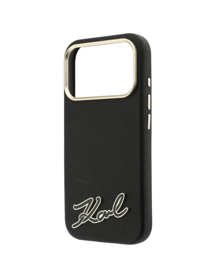 Karl Lagerfeld Grained with Resin Signature Logo MagSafe Case for iPhone 18 Pro Max / 17 Pro Max - Black