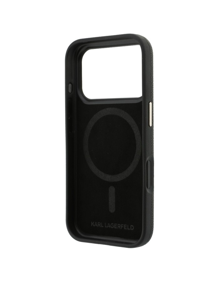 Karl Lagerfeld Grained with Resin Signature Logo MagSafe Case for iPhone 18 Pro Max / 17 Pro Max - Black