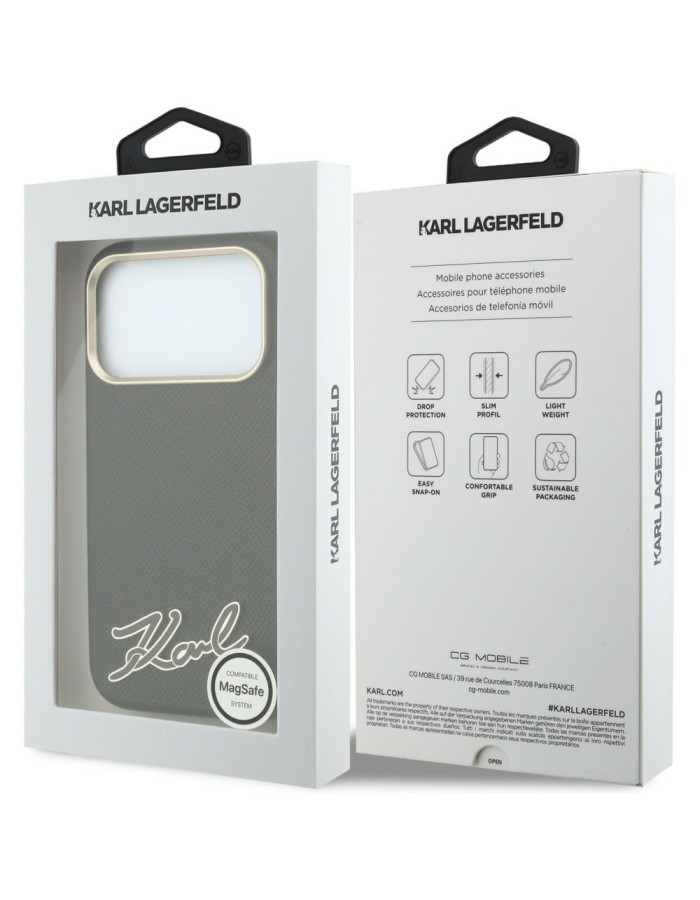 Karl Lagerfeld Grained with Resin Signature Logo MagSafe Case for iPhone 18 Pro Max / 17 Pro Max - Black