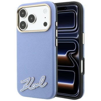Karl Lagerfeld Grained with Resin Signature Logo MagSafe Case for iPhone 18 Pro Max / 17 Pro Max - Light Blue