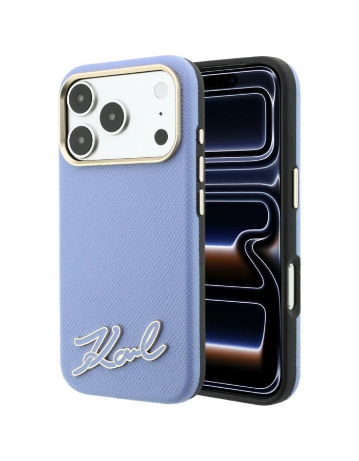 Karl Lagerfeld Grained with Resin Signature Logo MagSafe Case for iPhone 18 Pro Max / 17 Pro Max - Light Blue Karl Lagerfeld Grained with Resin Signature Logo MagSafe Case for iPhone 18 Pro Max / 17 Pro Max - Light Blue