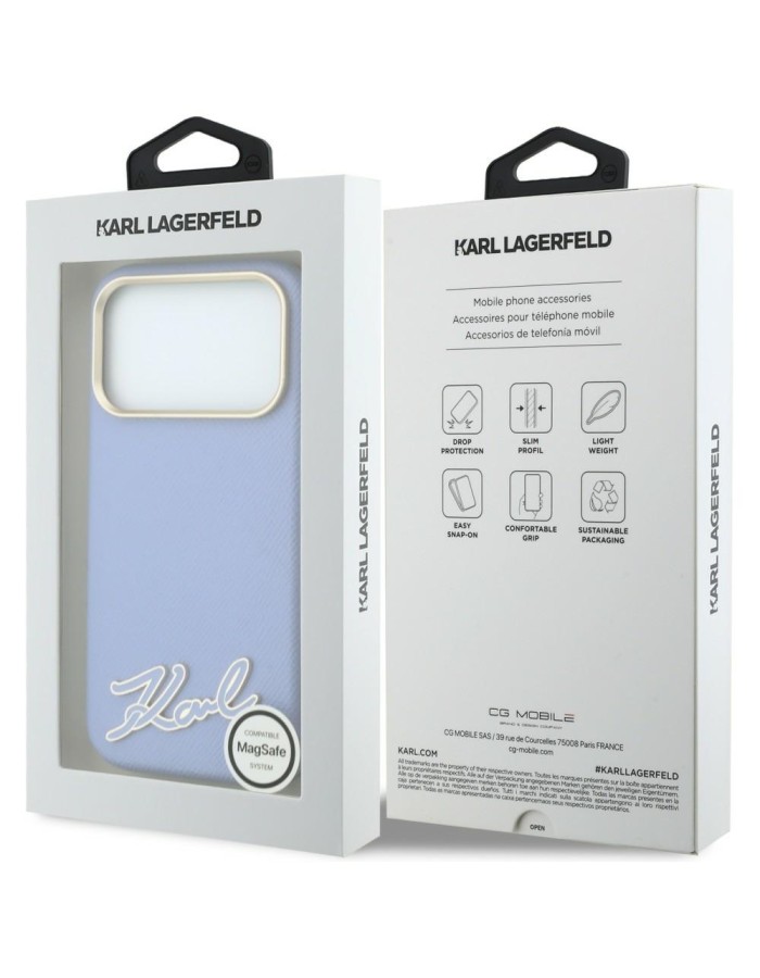 Karl Lagerfeld Grained with Resin Signature Logo MagSafe Case for iPhone 18 Pro Max / 17 Pro Max - Light Blue Karl Lagerfeld Grained with Resin Signature Logo MagSafe Case for iPhone 18 Pro Max / 17 Pro Max - Light Blue