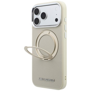 Karl Lagerfeld Ring Stand 360 Saffiano Classic Logo MagSafe Case for iPhone 18 Pro Max / 17 Pro Max - Beige