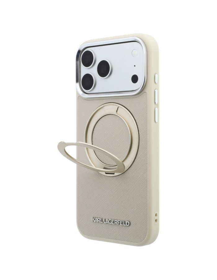 Karl Lagerfeld Ring Stand 360 Saffiano Classic Logo MagSafe Case for iPhone 18 Pro Max / 17 Pro Max - Beige