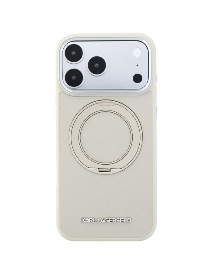 Karl Lagerfeld Ring Stand 360 Saffiano Classic Logo MagSafe Case for iPhone 18 Pro Max / 17 Pro Max - Beige