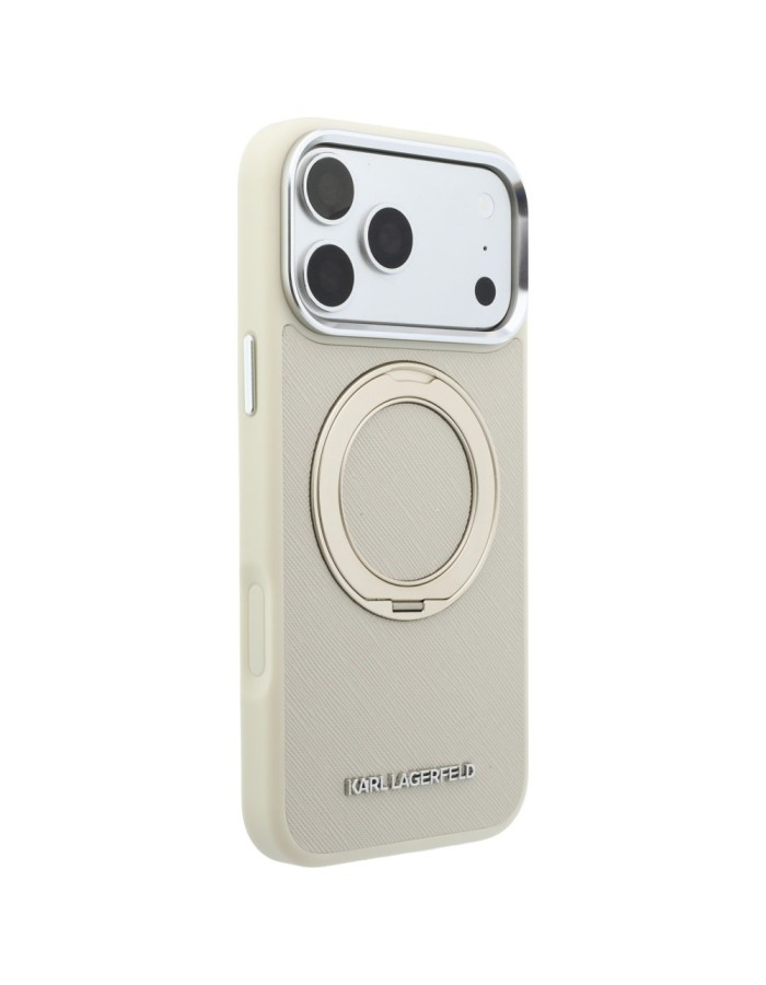 Karl Lagerfeld Ring Stand 360 Saffiano Classic Logo MagSafe Case for iPhone 18 Pro Max / 17 Pro Max - Beige