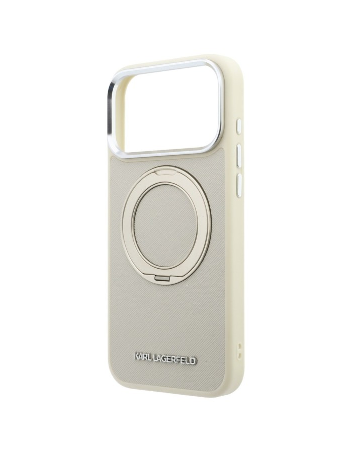 Karl Lagerfeld Ring Stand 360 Saffiano Classic Logo MagSafe Case for iPhone 18 Pro Max / 17 Pro Max - Beige