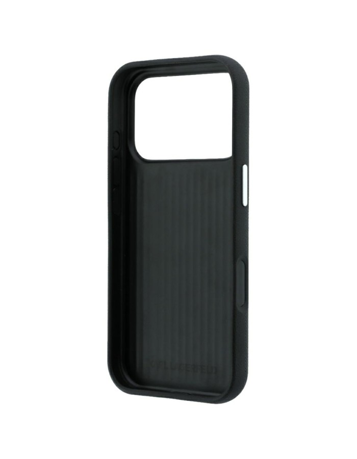 Karl Lagerfeld Saffiano Case with Karl &amp;amp; Choupette Heads Pins &amp;amp; Logo for iPhone 18 Pro / 17 Pro - Black