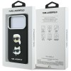 Karl Lagerfeld Saffiano Case with Karl &amp;amp; Choupette Heads Pins &amp;amp; Logo for iPhone 18 Pro / 17 Pro - Black