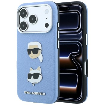 Karl Lagerfeld Saffiano with Karl &amp;amp; Choupette Heads Pins &amp;amp; Logo case for iPhone 18 Pro / 17 Pro - light blue