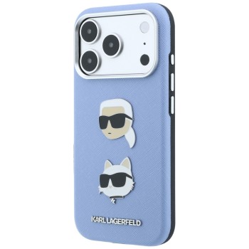 Karl Lagerfeld Saffiano with Karl &amp;amp; Choupette Heads Pins &amp;amp; Logo case for iPhone 18 Pro / 17 Pro - light blue