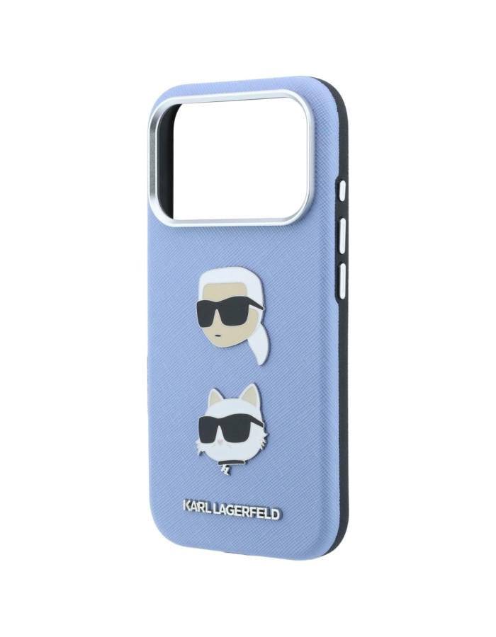 Karl Lagerfeld Saffiano with Karl &amp;amp; Choupette Heads Pins &amp;amp; Logo case for iPhone 18 Pro / 17 Pro - light blue