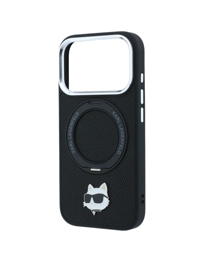 Karl Lagerfeld with Ring Stand 360 Choupette Head Pin MagSafe Case for iPhone 18 Pro Max / 17 Pro Max - Black