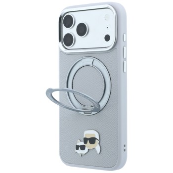 Karl Lagerfeld with Ring Stand 360 Karl & Choupette Heads Pin MagSafe Case for iPhone 18 Pro / 17 Pro - Gray Karl Lagerfeld with Ring Stand 360 Karl & Choupette Heads Pin MagSafe Case for iPhone 18 Pro / 17 Pro - Gray