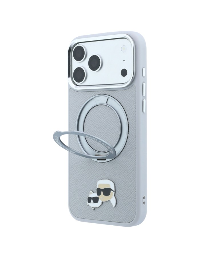 Karl Lagerfeld with Ring Stand 360 Karl &amp;amp; Choupette Heads Pin MagSafe Case for iPhone 18 Pro / 17 Pro - Gray