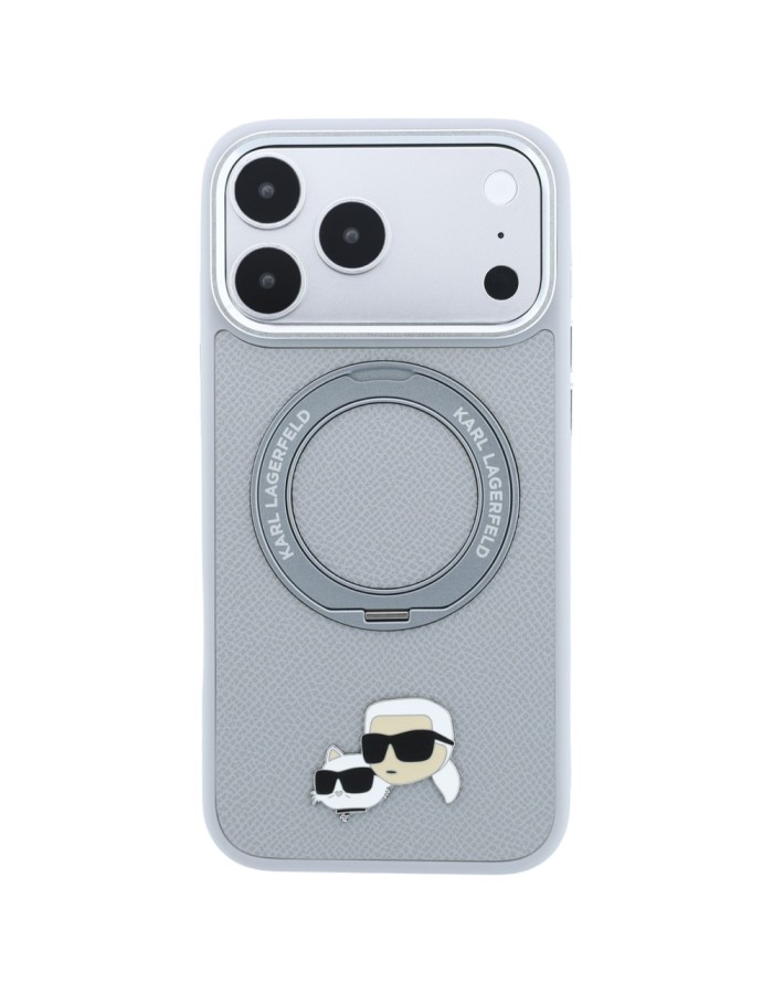 Karl Lagerfeld with Ring Stand 360 Karl &amp;amp; Choupette Heads Pin MagSafe Case for iPhone 18 Pro / 17 Pro - Gray