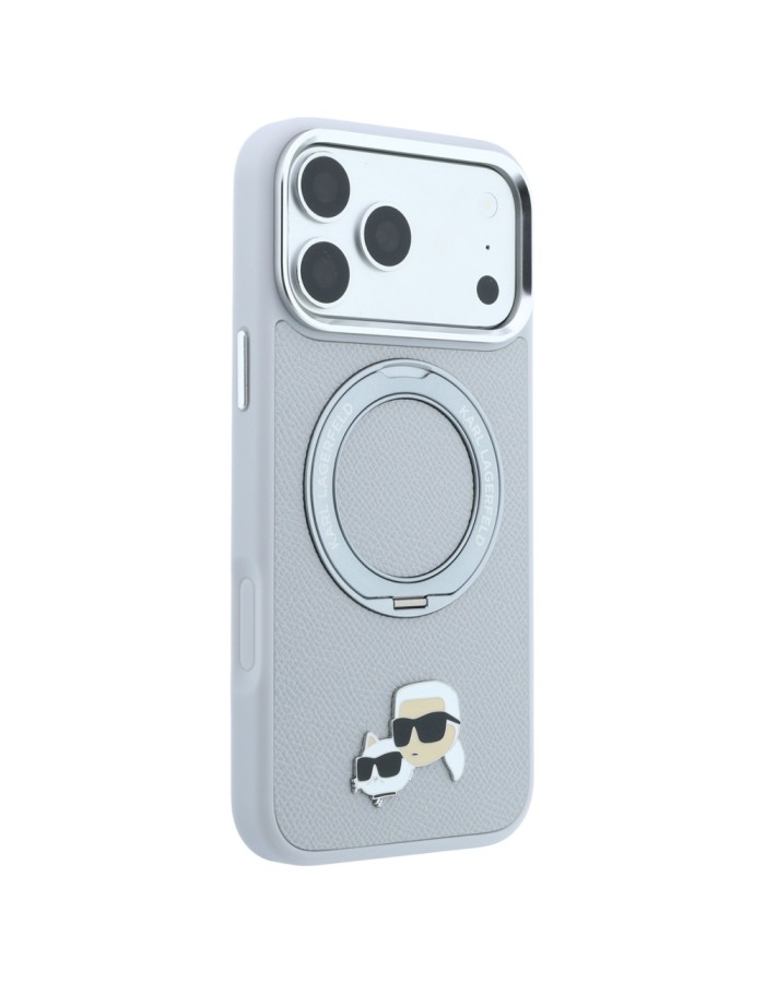 Karl Lagerfeld with Ring Stand 360 Karl &amp;amp; Choupette Heads Pin MagSafe Case for iPhone 18 Pro / 17 Pro - Gray