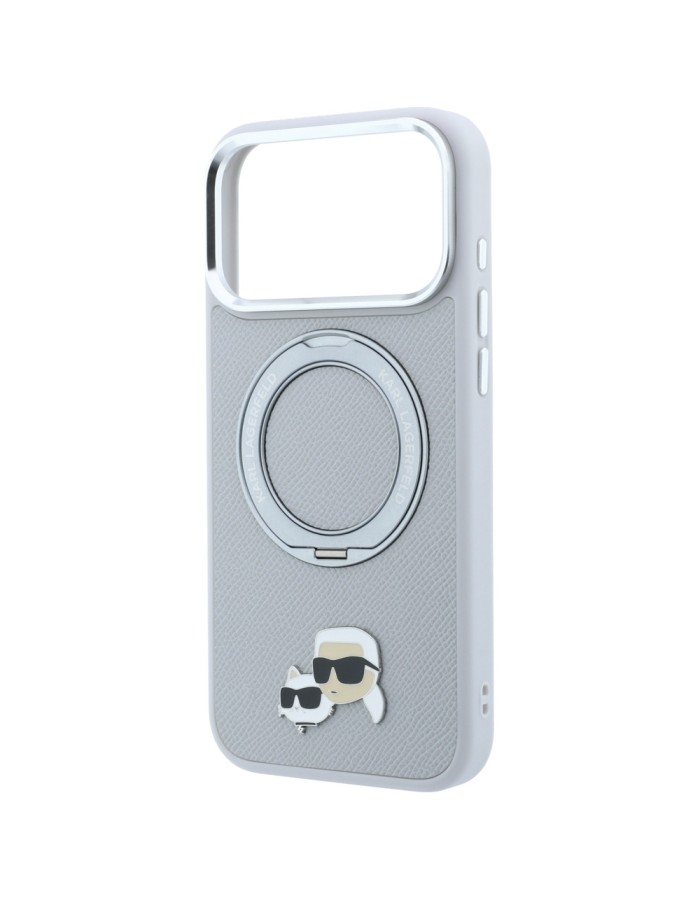 Karl Lagerfeld with Ring Stand 360 Karl &amp;amp; Choupette Heads Pin MagSafe Case for iPhone 18 Pro / 17 Pro - Gray