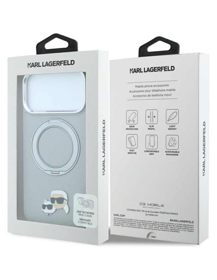 Karl Lagerfeld with Ring Stand 360 Karl &amp;amp; Choupette Heads Pin MagSafe Case for iPhone 18 Pro / 17 Pro - Gray