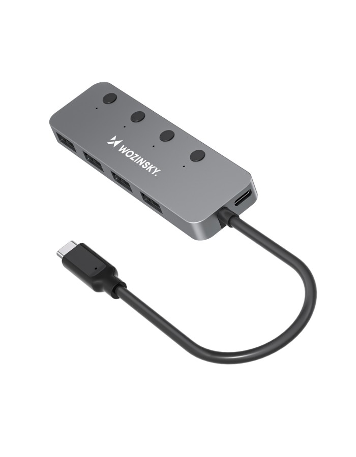 Wozinsky WHS080YSS 4 x USB-A 3.0 Aluminum Hub with Individual Switches and 15 cm USB-C Cable - Gray Wozinsky WHS080YSS 4 x USB-A 3.0 Aluminum Hub with Individual Switches and 15 cm USB-C Cable - Gray