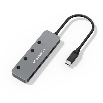 Wozinsky WHS080YSS 4 x USB-A 3.0 Aluminum Hub with Individual Switches and 15 cm USB-C Cable - Gray