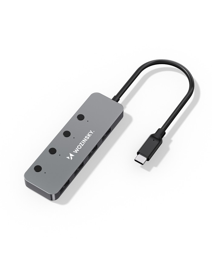 Wozinsky WHS080YSS 4 x USB-A 3.0 Aluminum Hub with Individual Switches and 15 cm USB-C Cable - Gray Wozinsky WHS080YSS 4 x USB-A 3.0 Aluminum Hub with Individual Switches and 15 cm USB-C Cable - Gray