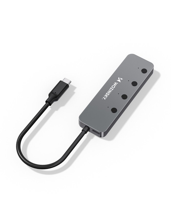 Wozinsky WHS080YSS 4 x USB-A 3.0 Aluminum Hub with Individual Switches and 15 cm USB-C Cable - Gray Wozinsky WHS080YSS 4 x USB-A 3.0 Aluminum Hub with Individual Switches and 15 cm USB-C Cable - Gray