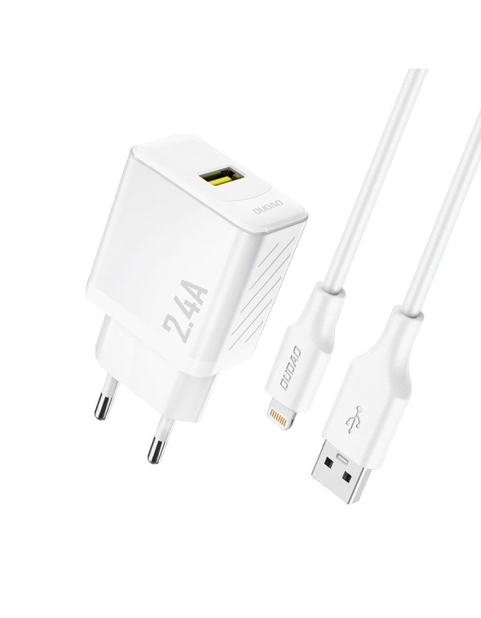 Dudao A23LEU 2.4A GaN EU USB-A Wall Charger with USB-A to Lightning Cable - White