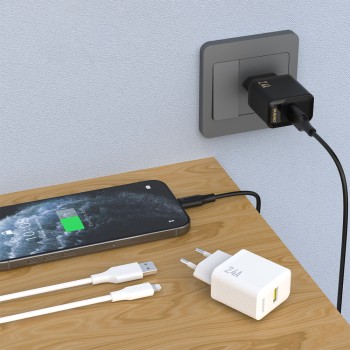 Dudao A23LEU 2.4A GaN EU USB-A Wall Charger with USB-A to Lightning Cable - White Dudao A23LEU 2.4A GaN EU USB-A Wall Charger with USB-A to Lightning Cable - White
