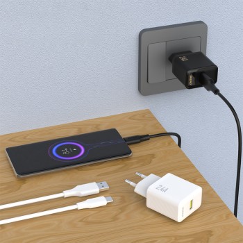 Dudao A23TEU 2.4A GaN USB-A Wall Charger with USB-A - USB-C Cable - Black Dudao A23TEU 2.4A GaN USB-A Wall Charger with USB-A - USB-C Cable - Black