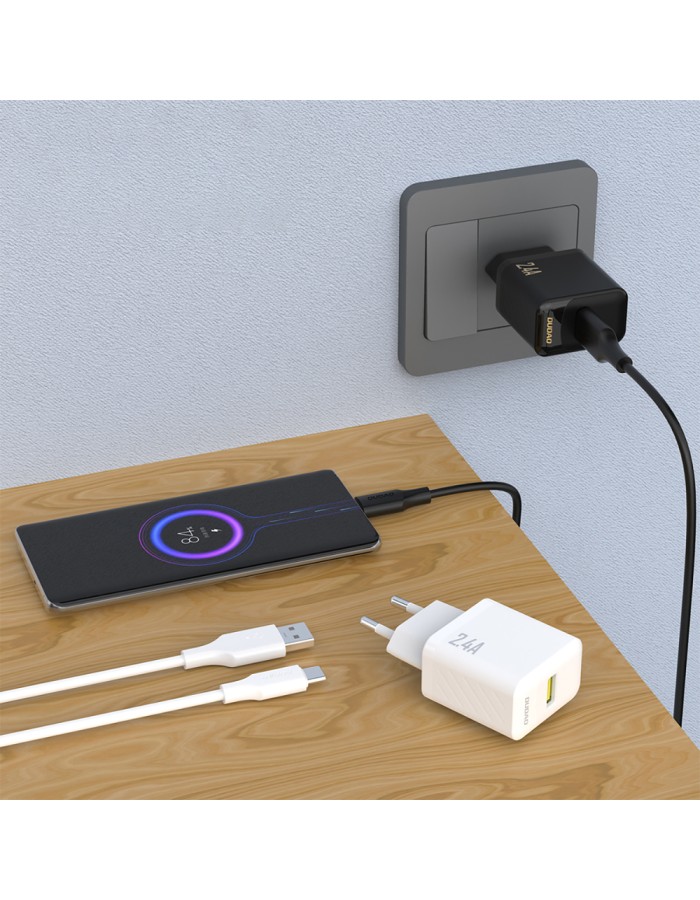 Dudao A23TEU 2.4A GaN USB-A Wall Charger with USB-A - USB-C Cable - Black Dudao A23TEU 2.4A GaN USB-A Wall Charger with USB-A - USB-C Cable - Black