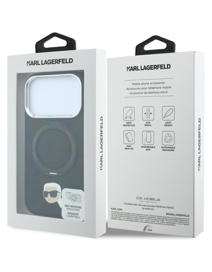 Karl Lagerfeld with Ring Stand 360 Karl Head Pin MagSafe Case for iPhone 18 Pro Max / 17 Pro Max - Black Karl Lagerfeld with Ring Stand 360 Karl Head Pin MagSafe Case for iPhone 18 Pro Max / 17 Pro Max - Black
