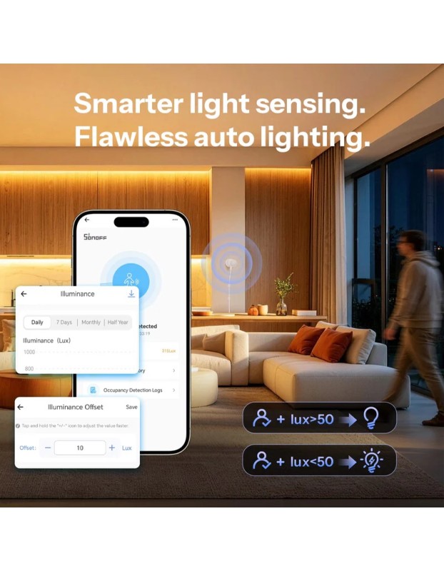 Sonoff ZigBee Human Presence Sensor With Customized Detection Zone and Lux Sensor SNZB-06P24