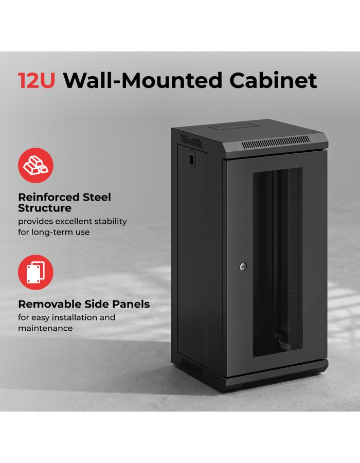 Lumivida Rack Wall 12U 10” with Glass Front Door & Removable Side Door (assebled) CAB-010-12U Lumivida Rack Wall 12U 10” with Glass Front Door & Removable Side Door (assebled) CAB-010-12U