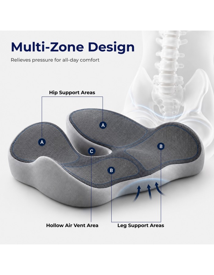 Lumivida Ergonomic Seat Cushion with Memory Foam, Hollow Area & Anti-Slip Bottom RLC06-19