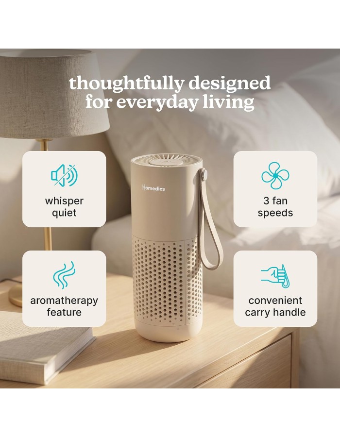 Homedics Air Purifier 3-in-1 Rechargeable WHISPER PURE MINI Beige