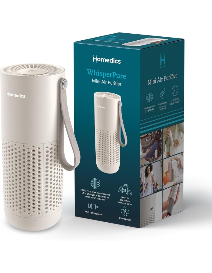 Homedics Air Purifier 3-in-1 Rechargeable WHISPER PURE MINI Beige