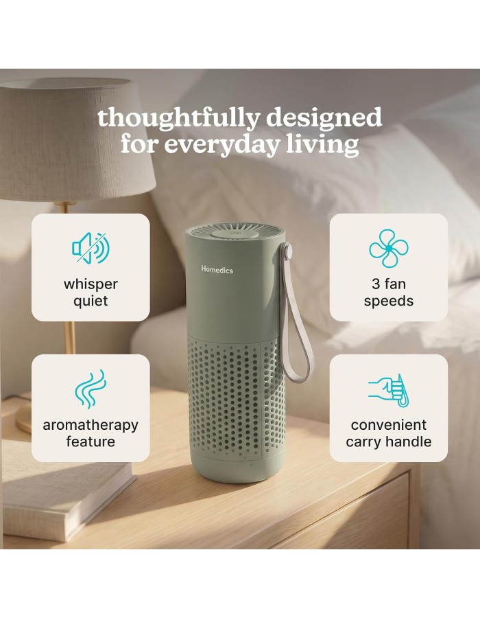 Homedics Air Purifier 3-in-1 Rechargeable WHISPER PURE MINI Green Homedics Air Purifier 3-in-1 Rechargeable WHISPER PURE MINI Green