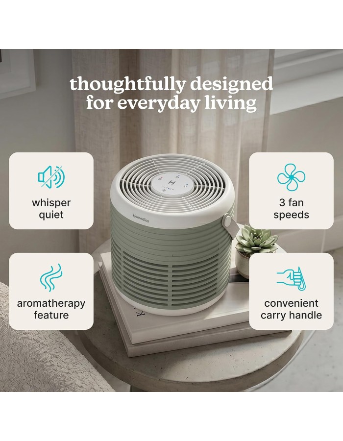Homedics Air Purifier 3-in-1 Rechargeable WHISPER PURE COMFORT Green