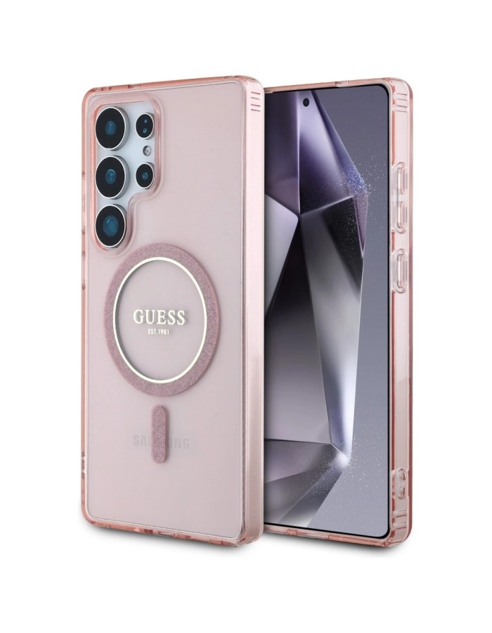 Guess Glitter Circle Classic Logo MagSafe case for Samsung Galaxy S25 Ultra - pink Guess Glitter Circle Classic Logo MagSafe case for Samsung Galaxy S25 Ultra - pink
