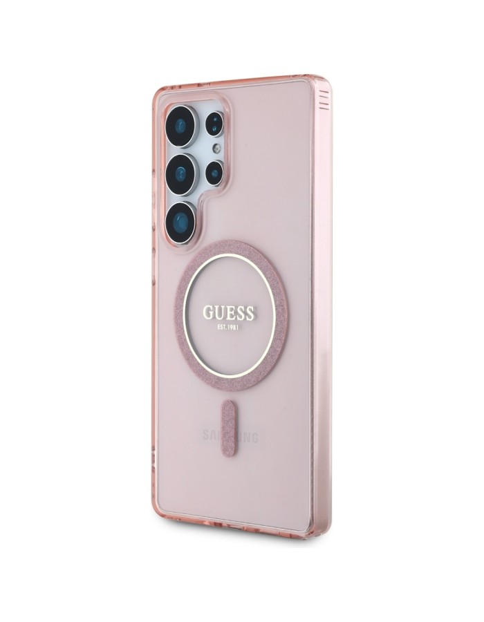 Guess Glitter Circle Classic Logo MagSafe case for Samsung Galaxy S25 Ultra - pink Guess Glitter Circle Classic Logo MagSafe case for Samsung Galaxy S25 Ultra - pink